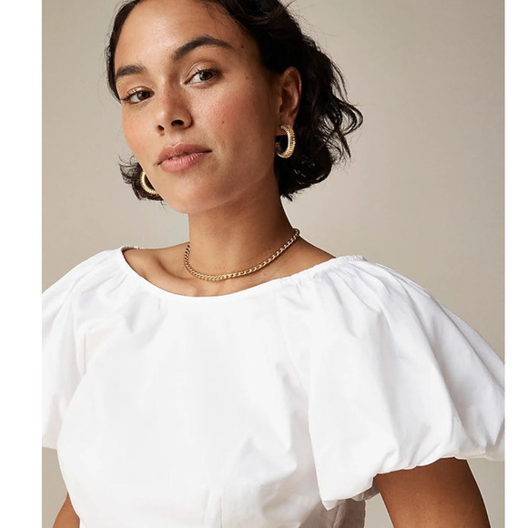 NWT J.Crew 100 % Cotton Puff Sleeve White Crop Top Blouse 2 - Picture 2 of 5
